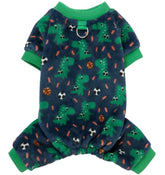 KUTKUT Cute Dinosaur Print Fleece Dog Jumpsuit, Warm Winter Pet Pajamas With Leash Ring, Soft Plush Onesie Sleepewear For Puppies, Small Dogs Maltese, Yorkshire etc & Cats